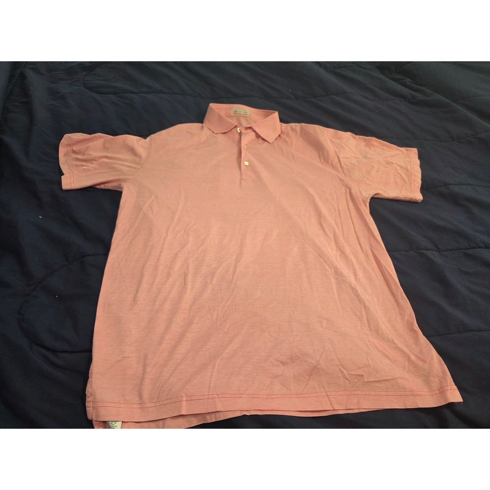 Peter Millar Mens Pink White Striped Cotton Polo Shirt ESPN Logo‎ Size Medium
